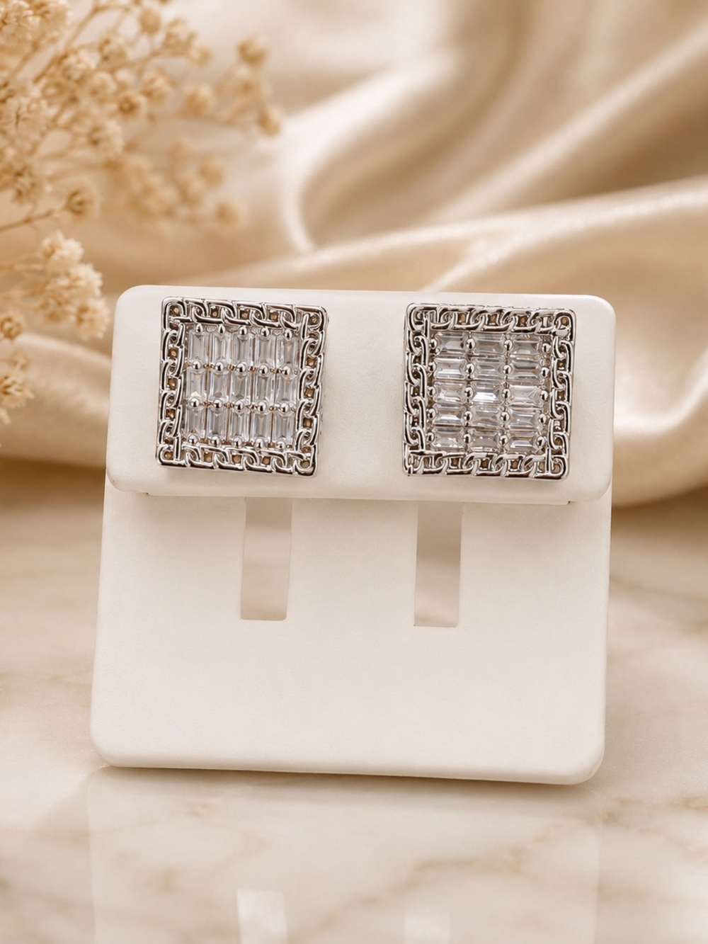 Silver Filled Square AAAAA CZ Screw Back Stud Earrings - Unisex. Stamped